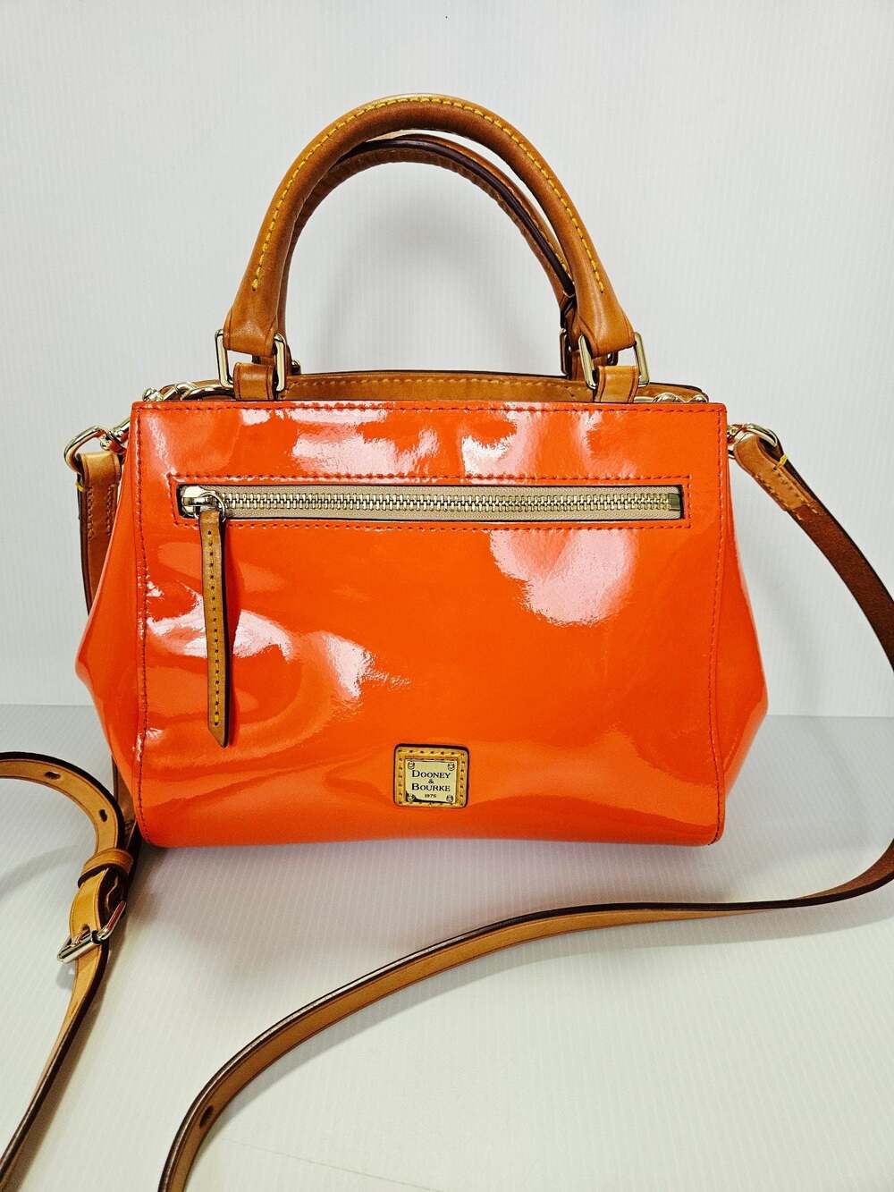Dooney & Bourke Patent Leather Small Brenna Satchel in Melon Bag - Picture 2 of 16